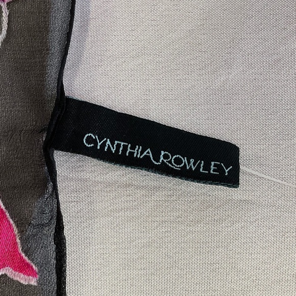 CYNTHIA ROWLEY Silk Scarf Black Chiffon Turquoise Pink Blue Design, sz 20"x74" - Picture 5 of 9